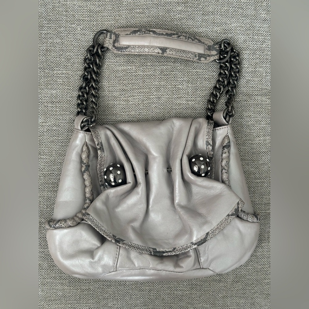 BETSEY JOHNSON gray and snakeskin purse